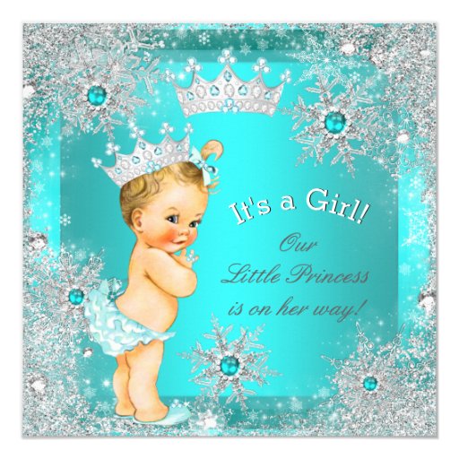 Princess Baby Shower Winter Wonderland Blonde 5.25x5.25 Square Paper Invitation Card