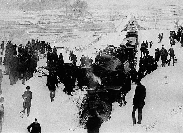 Derailed Train Already Half-Buried In The Snow, harlem Railroad In The State Of New York