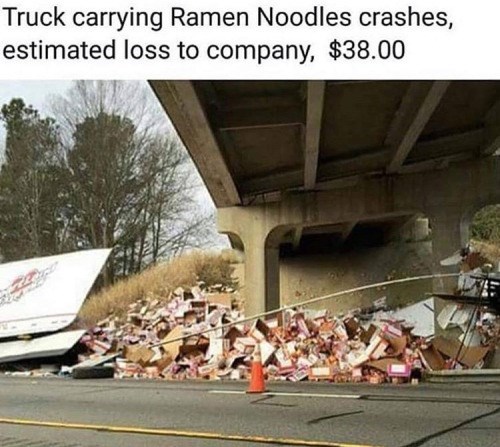 truck carrying ramen noodles crashes