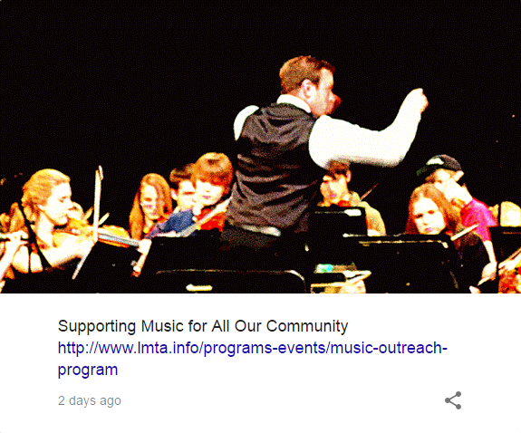 A Google Posts update from A Healthy Choice Spa, showing a conductor frozen in the middle of conducting an orchestra. Underneath the text reads, "Supporting music for all our community", with a link.