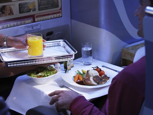 Business class service on an Emirates flight. Picture: SDP Media