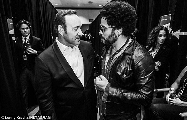 Catching up: Lenny Kravitz also took to social media and posted a shot of himself backstage with Kevin Spacey