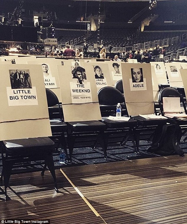 'Good company!' Little Big Town posted a shot of the seating plan at the ceremony - clearly thrilled to be near The Weeknd and Adele