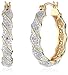 18k Yellow Gold-Plated Two-Tone Diamond Accent Twisted Hoop Earrings