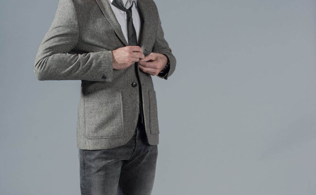Male Fashion Winter Jacket And Grey Jeans Button Up