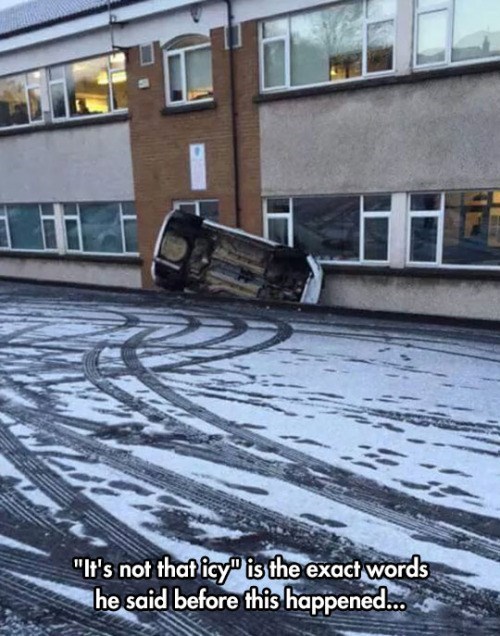 funny fail image icy road driving fail
