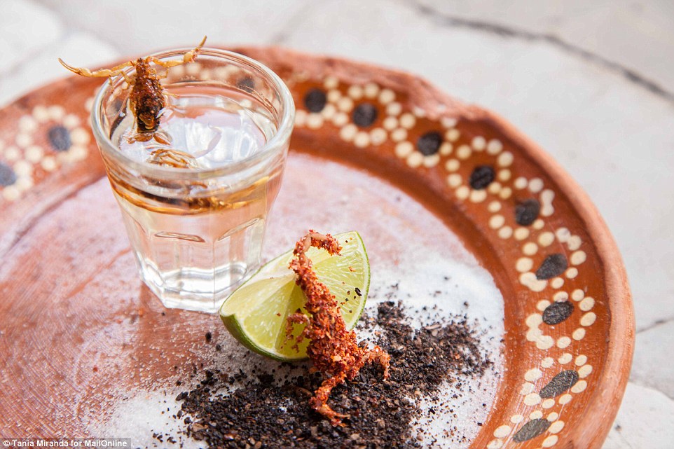 Variety: The scorpions can be served in many different ways. Here is an unusual take on a tequila slammer - one of the insects has been coated in chilli to give it a bit of heat