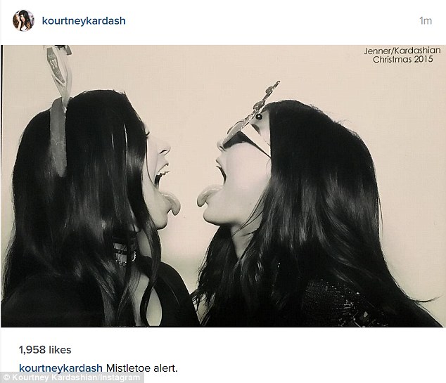 Having a bit of fun: Kourtney Kardashian shared a festive and comical snap from the party