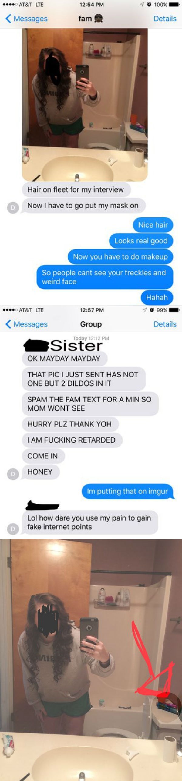 funny fail image girl sends selfie with dildos in background to family chat