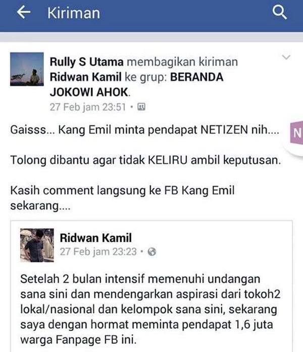 Saking Paniknya, Cyber Ahokers Serbu Fanpage Ridwan Kamil