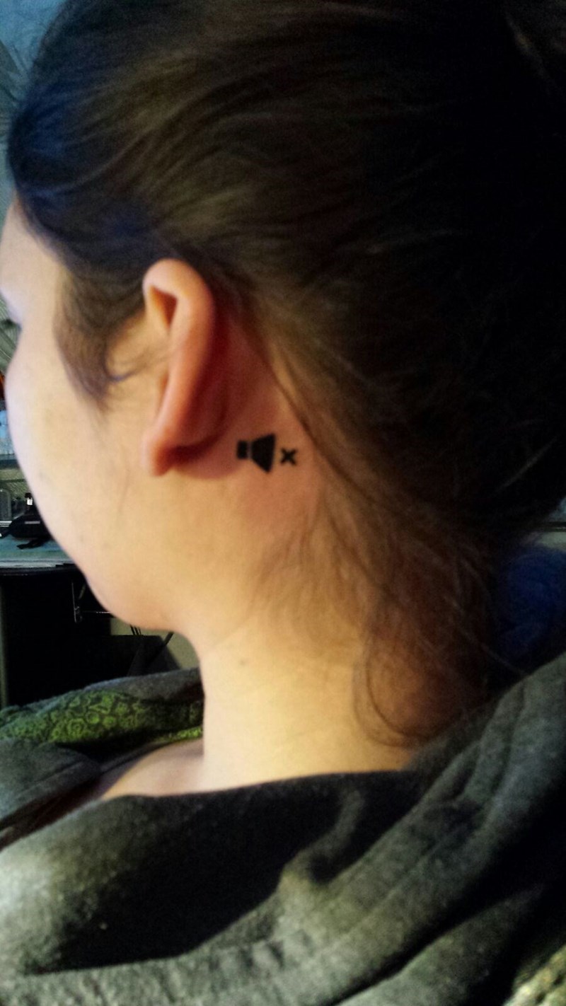 funny tattoo win clever girl tattoos mute symbol behind deaf ear