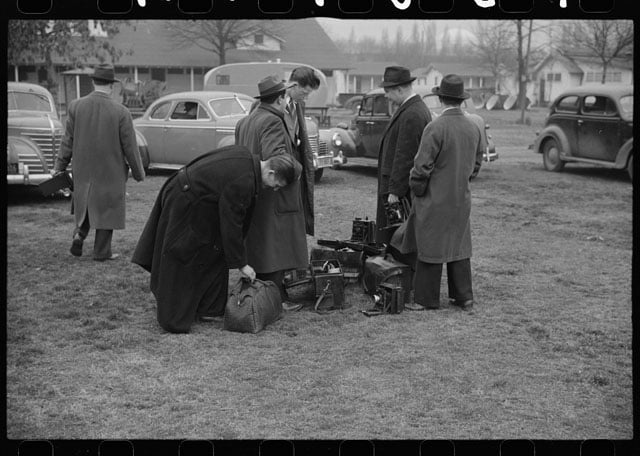 News photographers at tourist camp, Washington, D.C. Photo by Reginald Hotchkiss.
