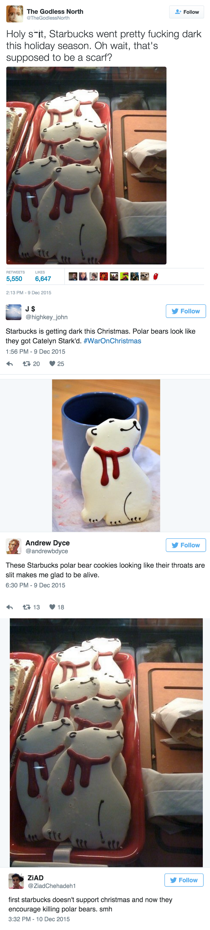 funny fail image you can't unsee Starbucks Polar Bear cookies with slit throats