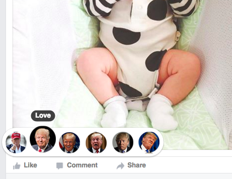 Why? Who knows. Don't ask WHY. What better way to show your friend you love their baby photo than with Donald's loving face?