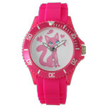 Cute Pink Cartoon Cat and Butterflies Wrist Watch