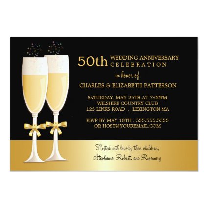 Sparkling Champagne 50th Wedding Anniversary Party 5x7 Paper Invitation Card