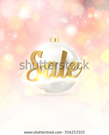 Gold template over pink background with golden sparks. Sale text over snow background. Market sign. Gold template over p...
