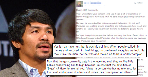 An Open Letter That Defends Manny From The LGBT Community!