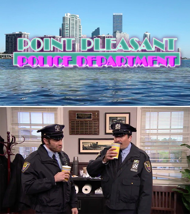Last night on The Tonight Show, Jake Gyllenhaal and Jimmy Fallon acted out scenes from the pretend ‘80s cop show, Point Pleasant Police Department.