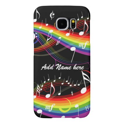 Personalized Rainbow White Music Notes on Black Samsung Galaxy S6 Cases