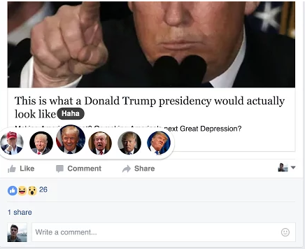 Here's a Chrome extension that turns Facebook's new smileys into Donald Trump's face.
