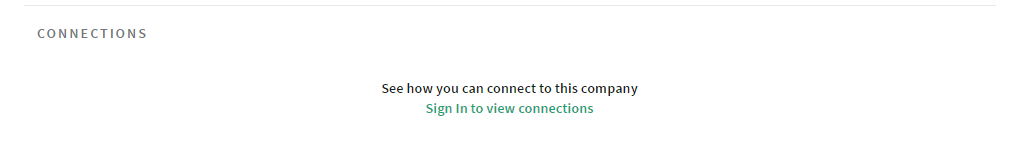 A partial screenshot from a Plonked search results page titled 'CONNECTIONS'. The message reads, "See how you can connect to this company. Sign in to view connections"