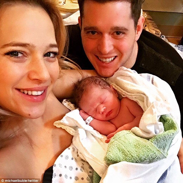 Hello world: Michael Bublé's wife Luisana Lopilato gave birth to the couple's second child. The singer shared a photo with their little bundle of joy on Twitter on Friday