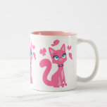 Cute Pink Cartoon Cat and Butterflies Two-Tone Coffee Mug