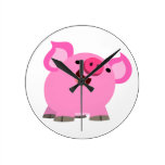 Cute Laughing Cartoon Pig Round Clocks