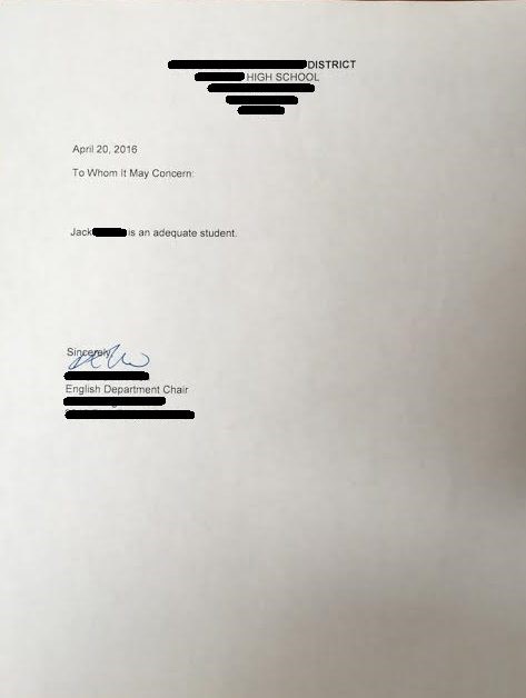 teacher school prank Teacher Pranks Student With a Less Than Adequate Letter of Recommendation 