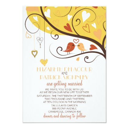 Whimsical Autumn Lovebirds Wedding Invitation 5" X 7" Invitation Card