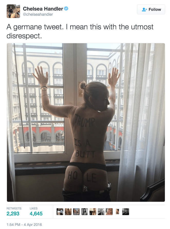 funny political tweet chelsea handler calls donald trump a butt hole