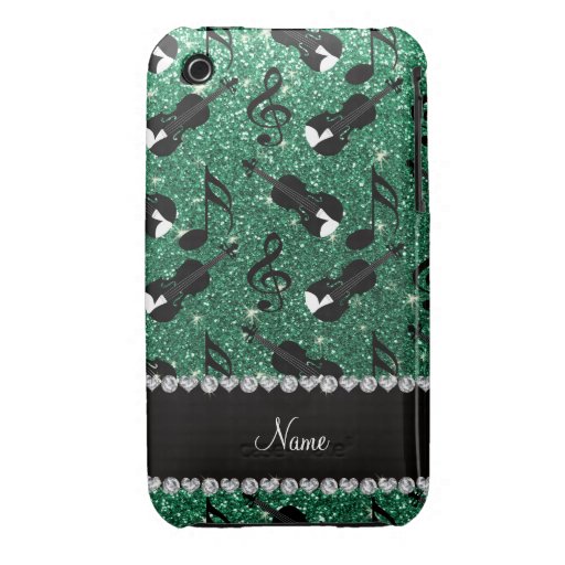 Custom name mint green glitter violins music notes iPhone 3 Case-Mate cases