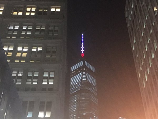 One World Trade Center in French colors right now.