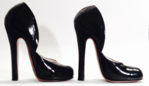 Black Leather 6 Six Inch High Heels c. 1950s