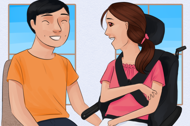 Laughing Woman with Cerebral Palsy and Man.png