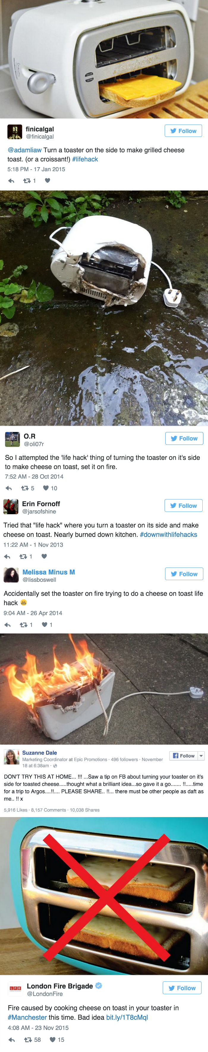 funny fail tweet london fire brigrade tweets this grilled cheese life hack is toast