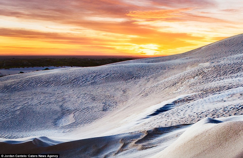 Another Earth: Photographer Jordan Cantelo captured images of the beautiful white sand dunes of the north of Perth at a coastal town named Lancelin