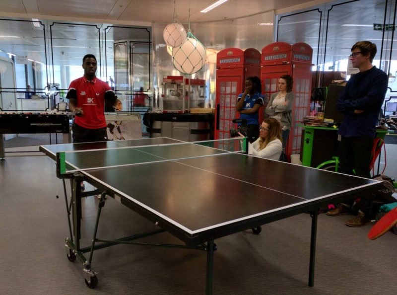 Darius Knight plays ping pong at Google London