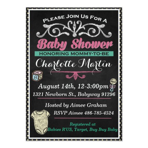Babygirl Chalkboard Baby Shower Invitations