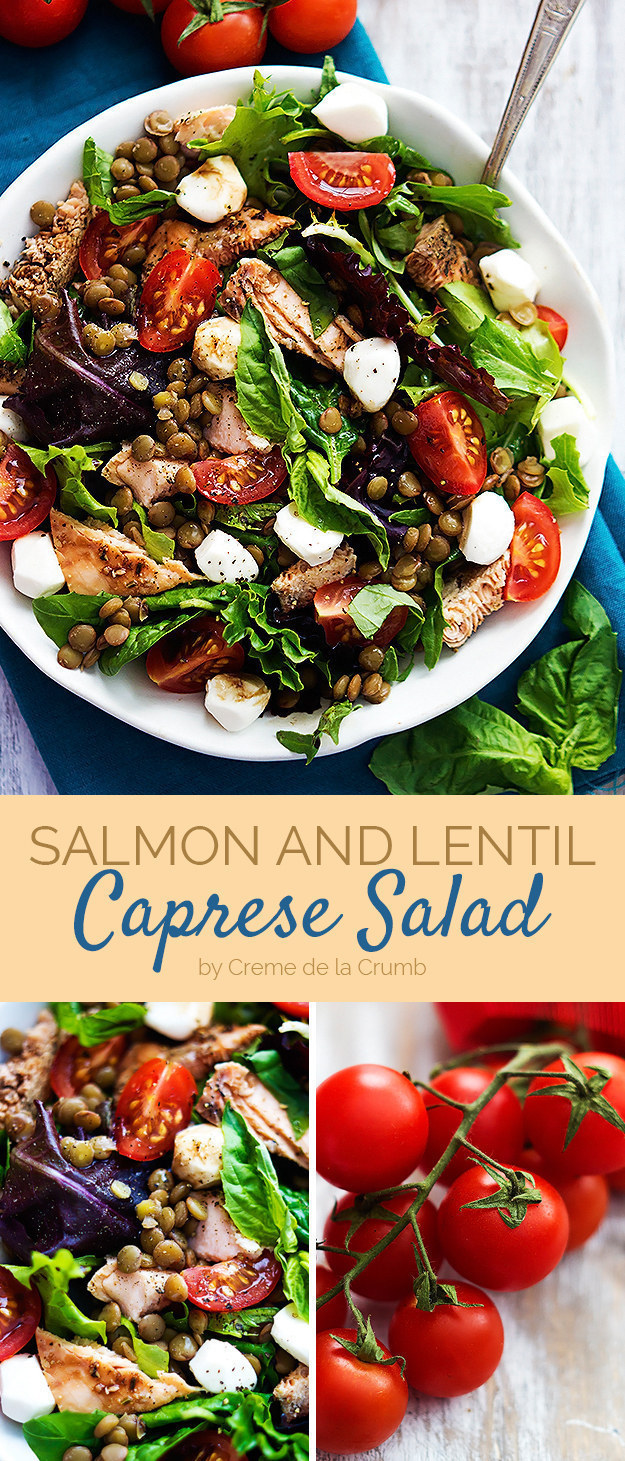 Salmon and Lentil Caprese Salad