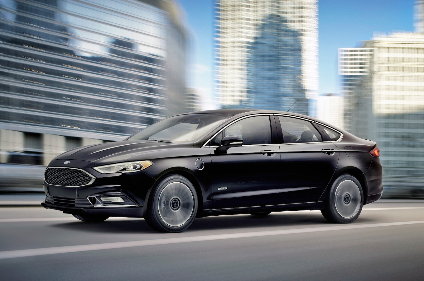 2017 Ford Fusion Energi front three quarter in motion