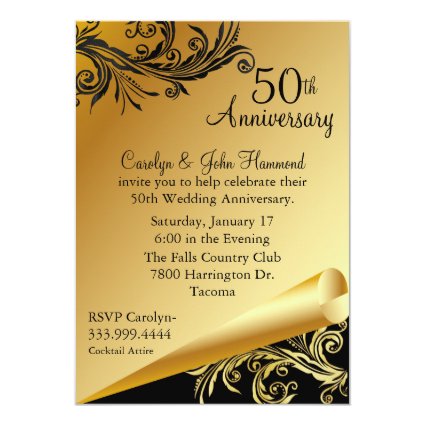 Black & Gold 50th Wedding Anniversary Invitation