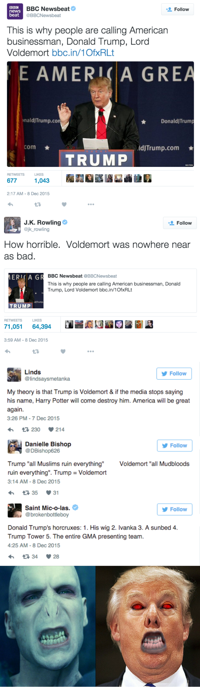 funny twitter image JK Rowling doesn't think Voldemort is as evil as Donald Trump