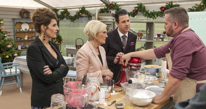THE GREAT HOLIDAY BAKING SHOW - It's a delicious addition to television this holiday season when "The Great Holiday Baking Show" premieres on ABC, MONDAY, NOVEMBER 30 (10:00 p.m. - 11:00 p.m., ET). (ABC/Michael Bourdillon)NIA VARDALOS, MARY BERRY, JOHNNY IUZZINI, TIM SAMSON