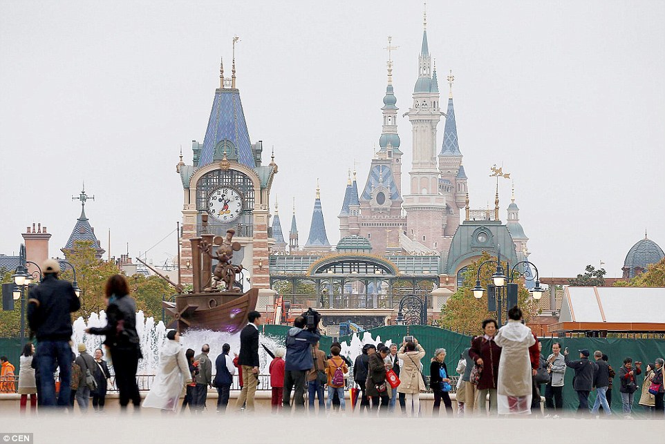 Several thousand visitors flooded to China's newest Disney theme park some two months before its official opening in June