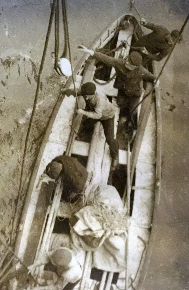 Crewmen from the RMS Oceanic on board the Titanic lifeboat spotted in the Atlantic. Picture: Haldridge/BNPS