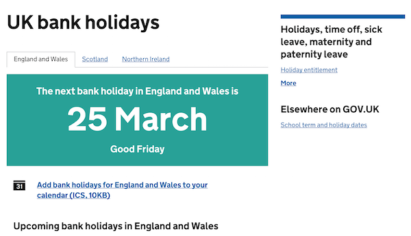 UK bank holidays GOV.UK