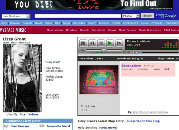 When Lana Del Rey was on Myspace her name was Lizzy Grant because that is her real name.