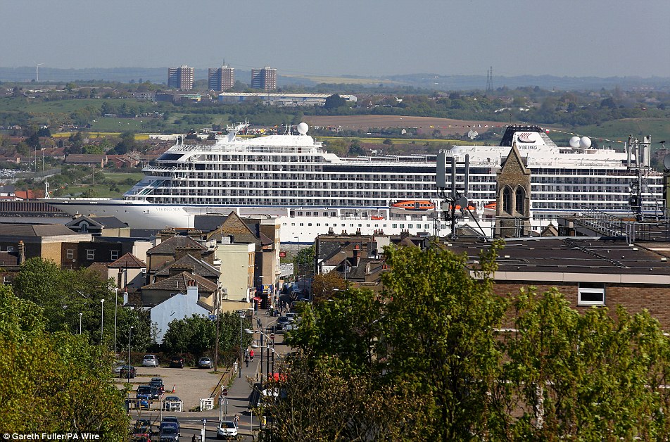The cruise ship was visible from miles around as it sailed up the Thames on Thursday 